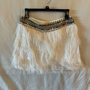 Feather beaded waist mini skirt
